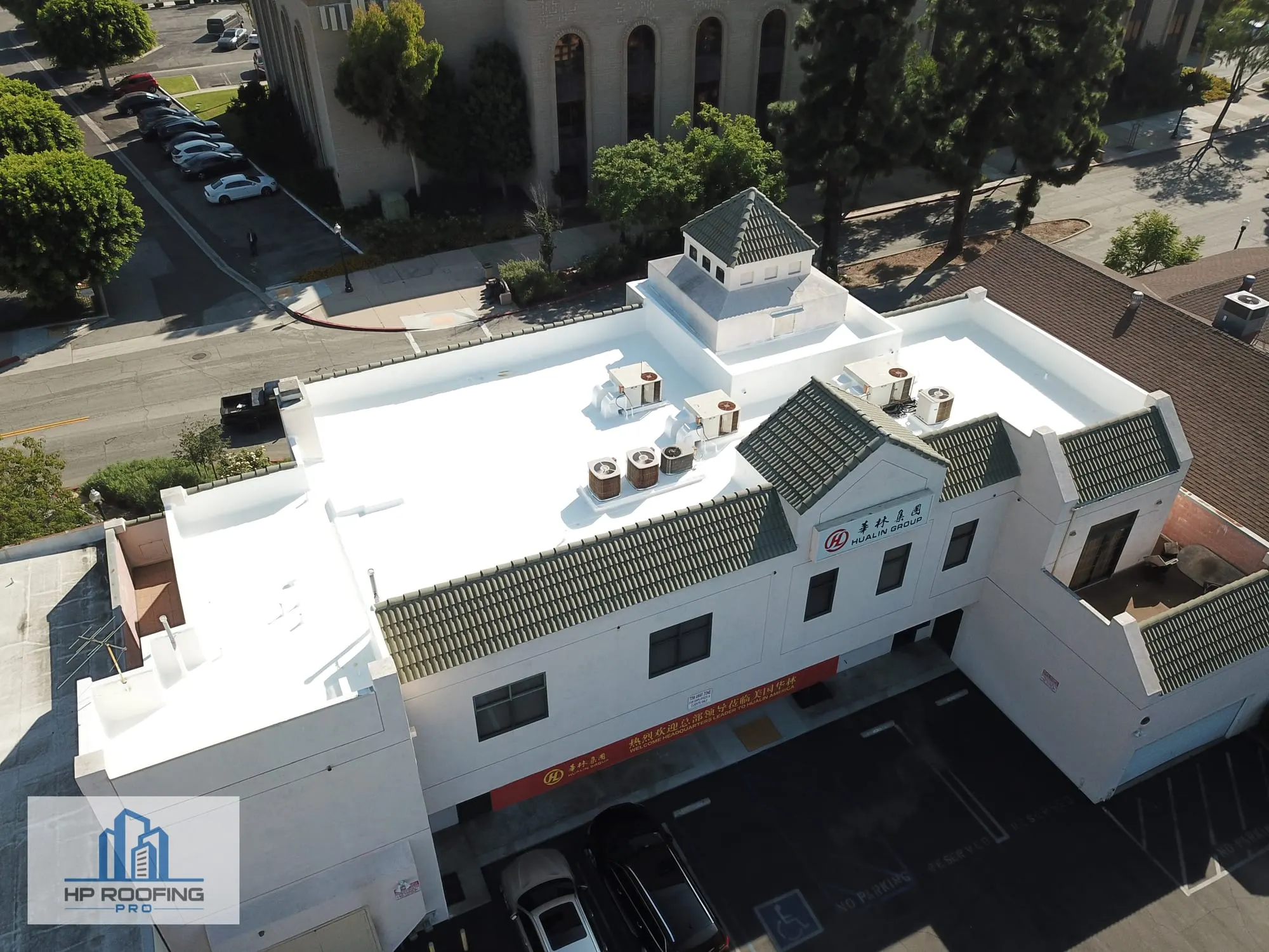 Commercial flat roof on a Monterey Park retail plaza, HP Roofing Pro service area